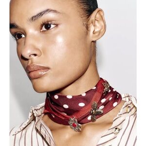 Maroon and White Polka Dot Scarf - New